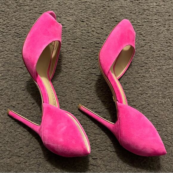 Veronica Beard Gator Suede Peep Toe Pump Heels In Pink - Picture 7 of 11